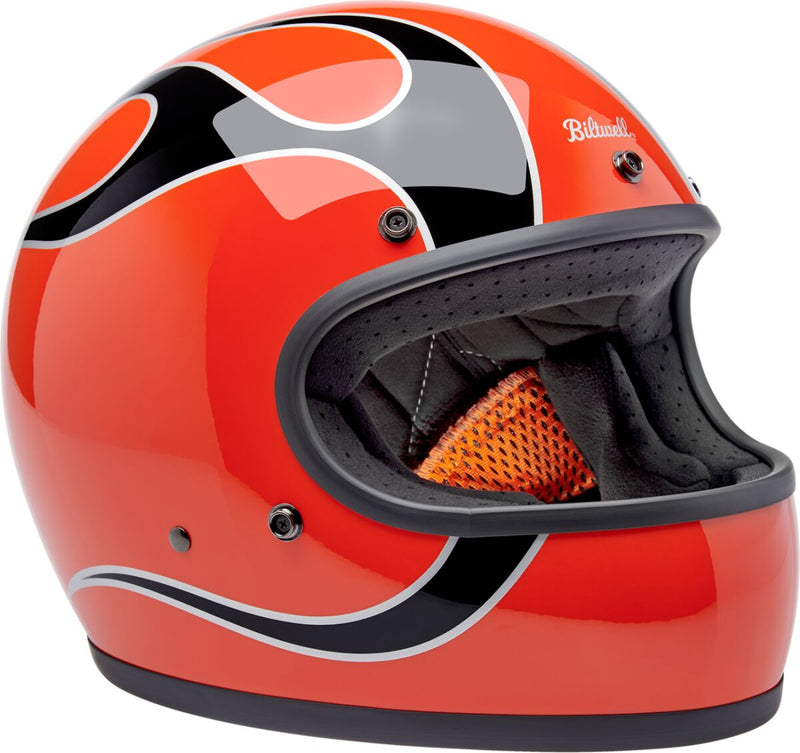Biltwell Gringo Flames Helmet Black Gloss Orange Full Face Each