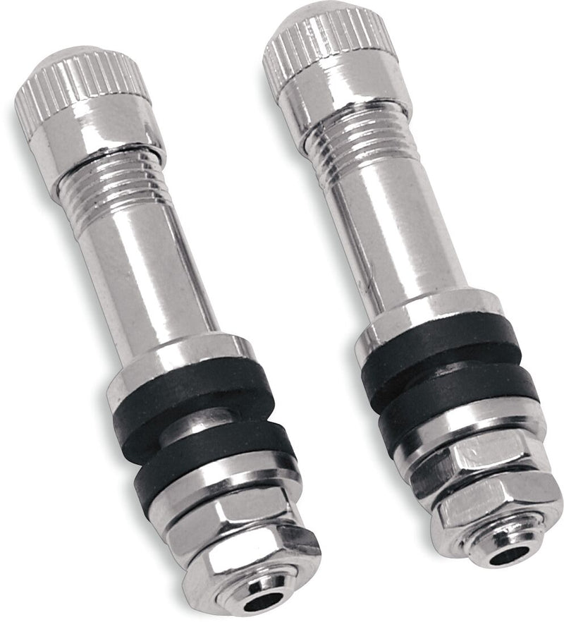 Drag Specialties Bolt-in Valve Stem - Pair, Metal /  Rubber - Chrome