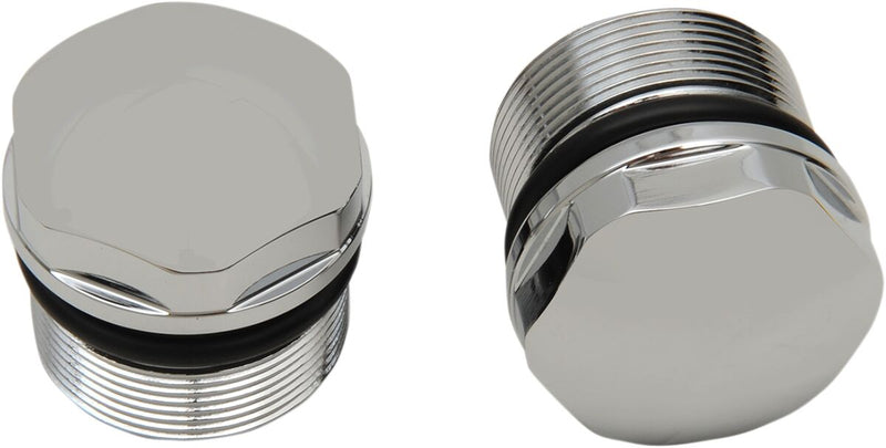 Drag Specialties Chrome Fork Tube Plugs and Caps - Pair for Harley-Davidson Sportster, Dyna & FXR 1987-2007