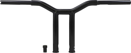 Burly Brand 10 Inch High Dominator Raked 1-1/4 Inch T-Bar Handlebars In Gloss Black For Harley-Davidson 1982-2021 Models With Mechanic Or E-Throttle With 3-1/2 Mount Bolt Spacing