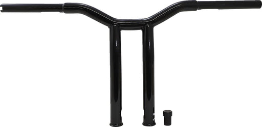 Burly Brand 12 Inch High Dominator Raked 1-1/4 Inch T-Bar Handlebars In Gloss Black For Harley-Davidson 1982-2021 Models With Mechanic Or E-Throttle With 3-1/2 Mount Bolt Spacing