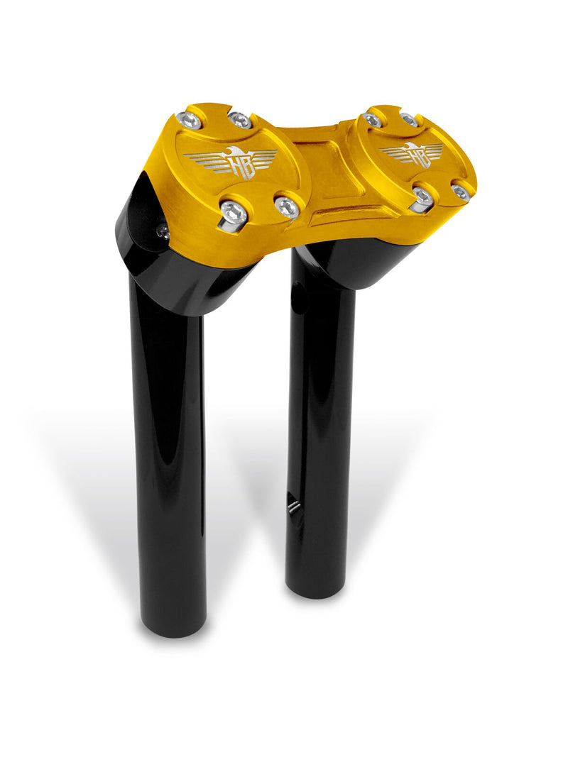 Heinz Bikes Clubstyle Pullback Riser - Billet Aluminum, Kit - Black / Gold for Harley-Davidson Softail, Sportster, Dyna & FXR 1970-2024