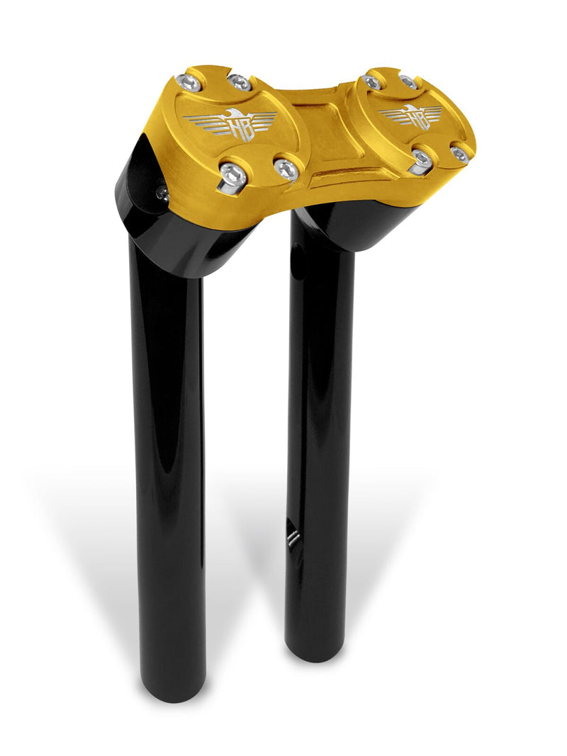 Heinz Bikes Clubstyle Pullback Riser - Billet Aluminum, Kit - Black / Gold for Harley-Davidson Softail, Sportster, Dyna & FXR 1970-2024