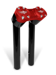 Heinz Bikes 10 Inch Clubstyle Pullback Risers In Black With Red Top Clamp For 1 1/4 Inch Handlebars