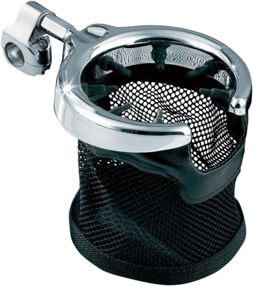 Kuryakyn Passenger Drink Holder With Mesh Basket For Round Bars In Chrome & Black Black| Chrome