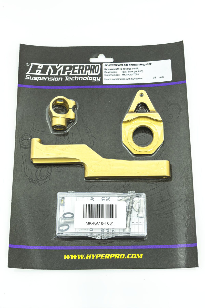 Hyperpro Steering Damper Mounting Kit for 2004-2005 KAWASAKI ZX-10 R 1000 Gold Aluminium #MK-KA10-T001