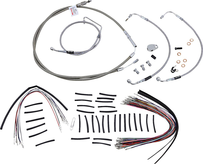 Burly Brand 15 Inch Apehanger Cable/Line Kit in Stainless Steel For 2008-2013 FLHX, FLHT/C/U Non-ABS Models