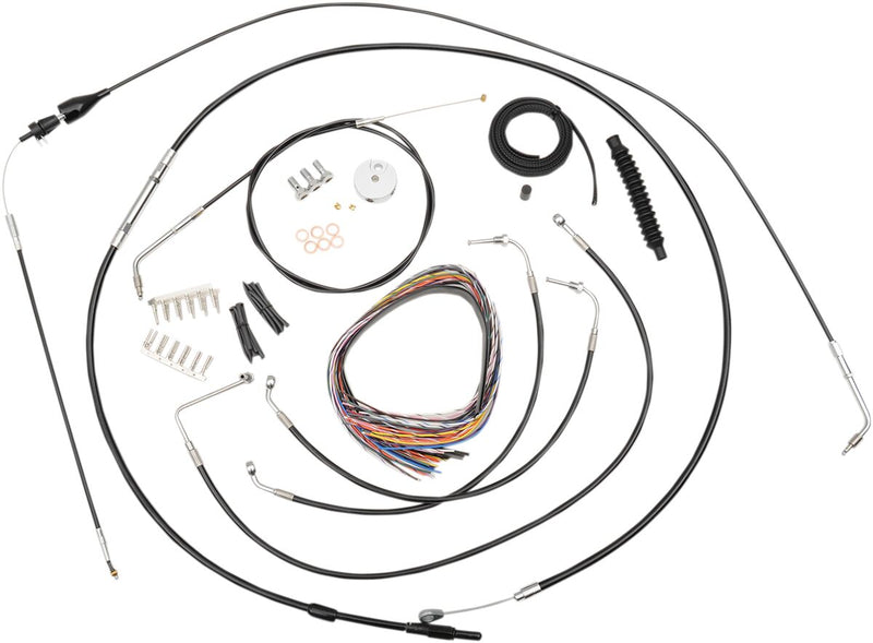 Complete Black Vinyl Braided Handlebar Cable/Brake Line Kit Classic, Touring Black| Clear-Coated| Natural #LA-8006KT2A-16B