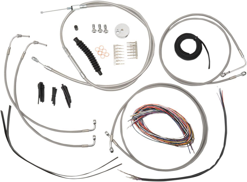 Complete Stainless Braided Handlebar Cable/Brake Line Kit Touring Clear-Coated| Natural #LA-8051KT2-19