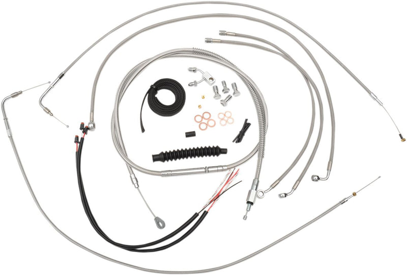 Complete Stainless Braided Handlebar Cable/Brake Line Kit Softail Clear-Coated| Natural #LA-8150KT2-19
