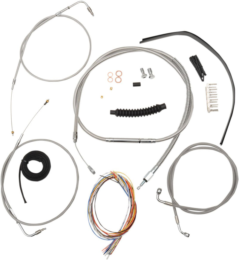 Complete Stainless Braided Handlebar Cable/Brake Line Kit Sportster Clear-Coated| Natural #LA-8300KT2-16