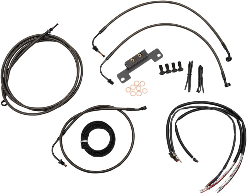 Complete Midnight Braided Handlebar Cable/Brake Line Kit Touring Black| Clear-Coated| Natural
