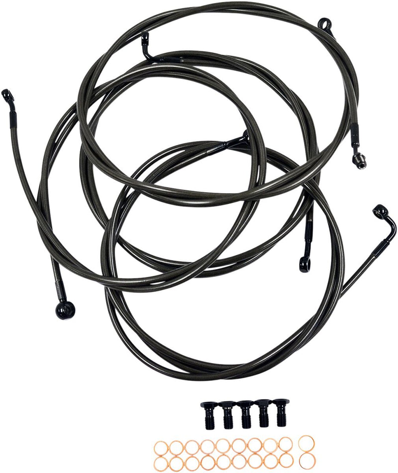Standard Midnight Braided Handlebar Cable/Brake Line Kit Touring Black| Clear-Coated #LA-8052KT-16M