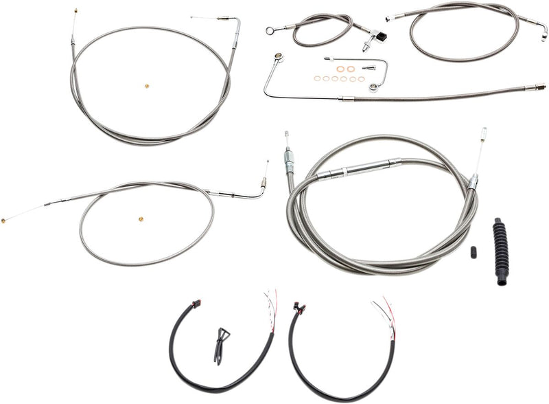 Complete Stainless Braided Handlebar Cable/Brake Line Kit Softail Clear-Coated| Natural #LA-8151KT2A-13