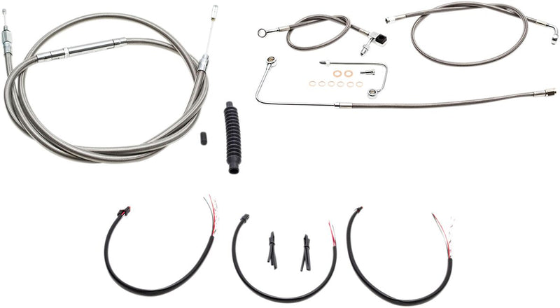 Complete Stainless Braided Handlebar Cable/Brake Line Kit Softail Clear-Coated| Natural