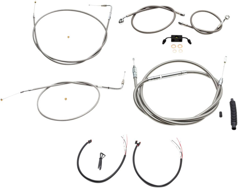 LA Choppers Complete Stainless Braided Handlebar Cable/Brake Line Kit Cable Kit Clear-Coated Natural Silver Alternate Length Clutch Line #LA-8211KT2-19