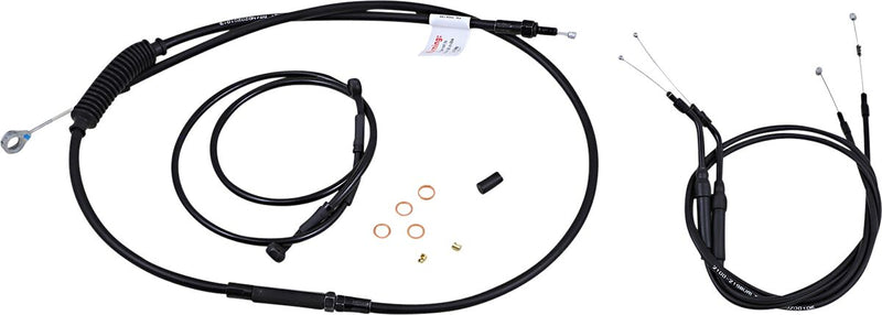 Burly Brand Jail Bar Cable Kit - Complete, Brake Line /  Clutch Line /  Throttle Cable, Alternate Length /  Braided - Black for Harley-Davidson Sportster 2004-2006