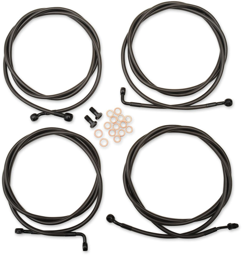 LA Choppers Standard Midnight Braided Handlebar Cable/Brake Line Kit Cable Kit Black Clear-Coated Alternate Length Clutch Line #LA-8054KT-13M