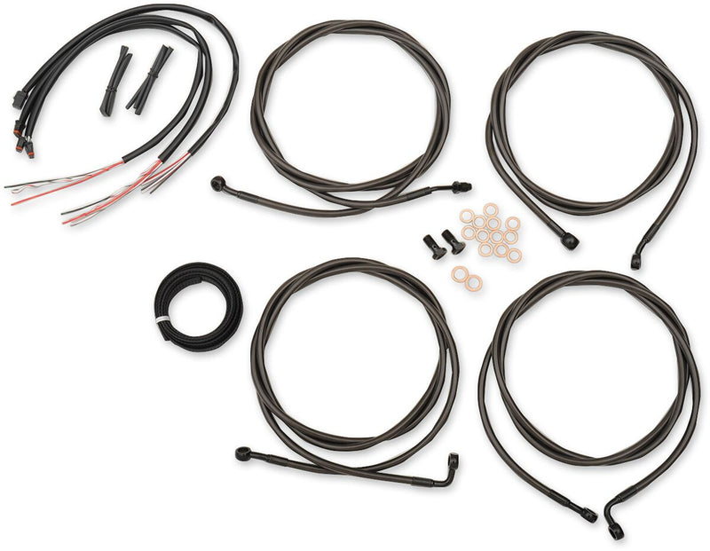Complete Midnight Braided Handlebar Cable/Brake Line Kit Touring Black| Clear-Coated| Natural