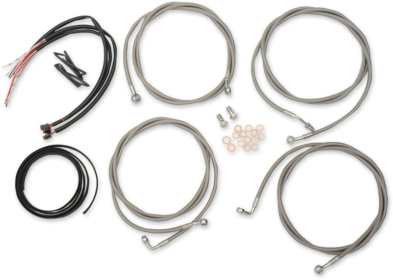 LA Choppers Complete Stainless Braided Handlebar Cable/Brake Line Kit Cable Kit Clear-Coated Natural Silver Alternate Length Clutch Line #LA-8054KT2-19