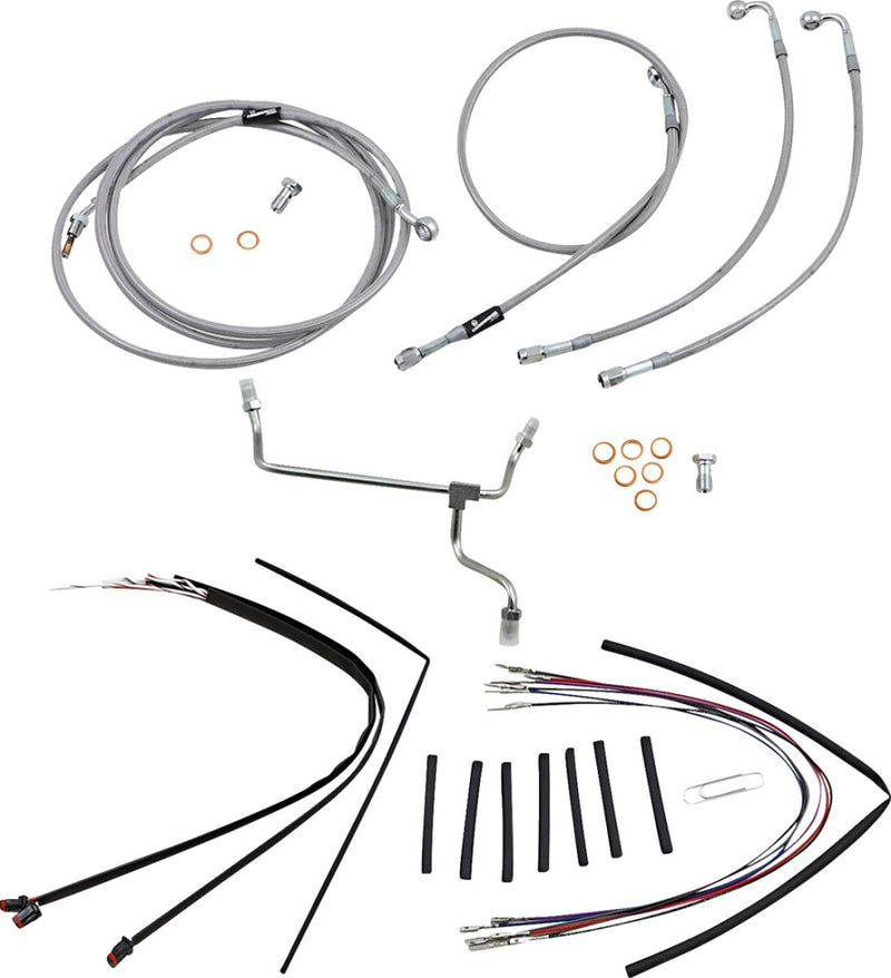 Burly Brand 16 Inch Apehanger Cable/Line Kit in Stainless Steel Braided For 2015-2016 FLTRX Without ABS Models