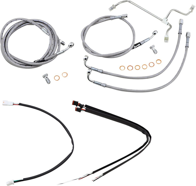 Burly Brand Complete Stainless Braided Handlebar Cable/brake Line Kit - Brake Line /  Clutch Line /  Throttle Cable /  Wiring Extension, Alternate L for Harley-Davidson Touring 201