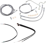 Burly Brand 16 Inch Apehanger Cable/Line Kit in Stainless Steel Braided For 2017-2019 FLHR, FLTRX Without ABS Models
