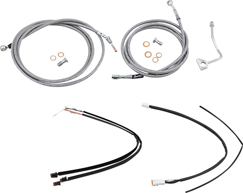 Burly Brand 18 Inch Apehanger Cable/Line Kit in Stainless Steel For 2017-2020 FLHR/C, FLTRU, FLTRX/S With ABS Models