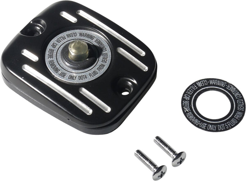 Drag Specialties Front Brake Master Cylinder Cover - Aluminum /  Rubber, Each, Finned - Black / Gloss for Harley-Davidson Touring, Softail, Dyna & Trike 2005-2018