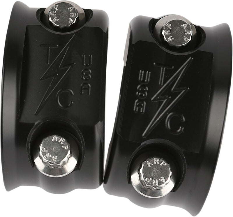 Thrashin' Supply Co. Brake/clutch Perch Clamps - Aluminum, Pair - Black / Polished for Harley-Davidson Touring, Softail, Dyna & Trike 1982-2025