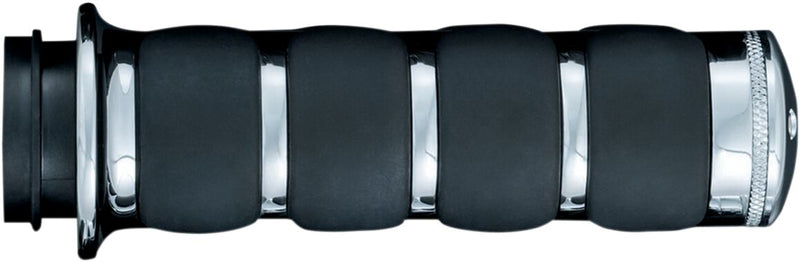 Kuryakyn Iso®-grips for Harley - Aluminum /  Rubber, Pair - Black / Chrome for Harley-Davidson Touring, Softail, Dyna & Trike 2008-2024