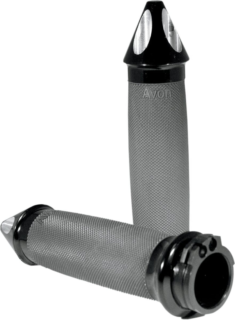 Avon Grips Custom Spike End Grips Custom Contour Anodised Black Diamond Knurled Flange Aluminium Rubber Pair