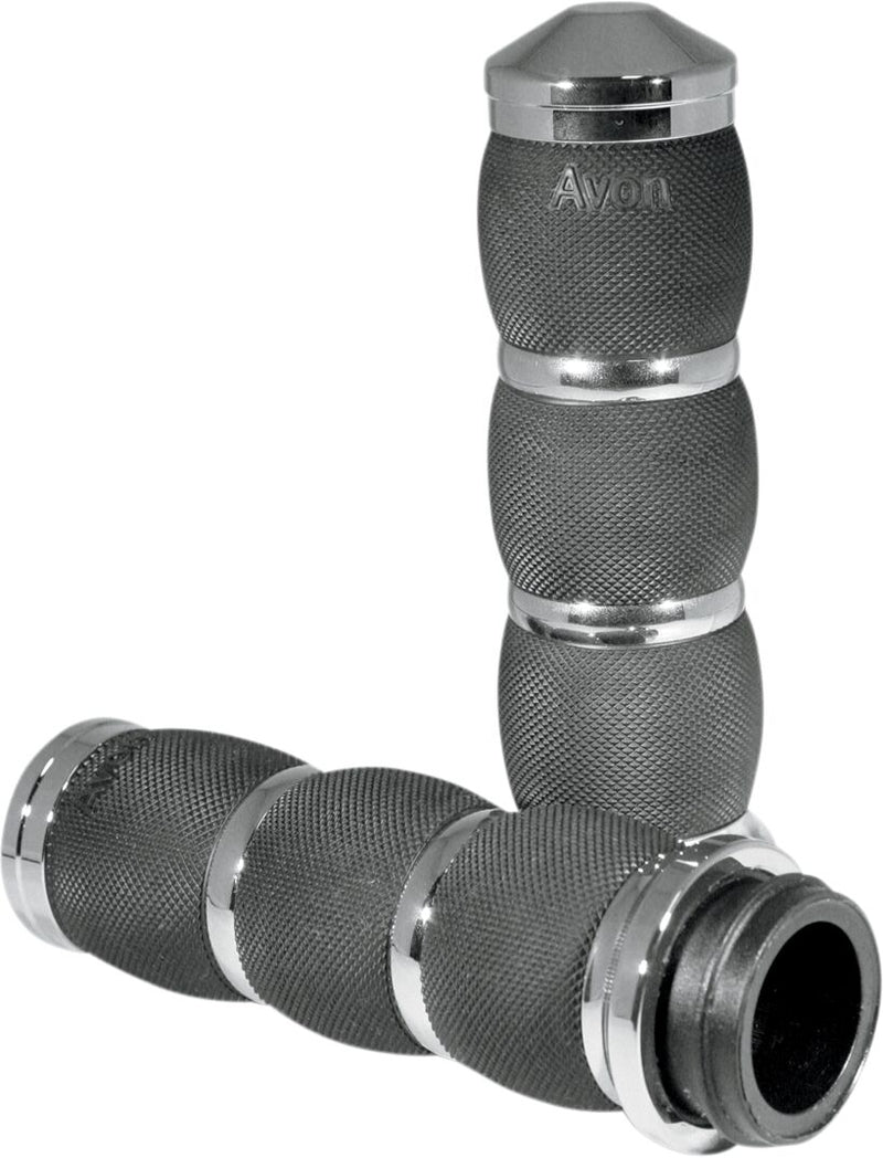 Avon Grips 3-ring Air Cushioned Grips - Pair, 12,7 cm (5"), Aluminum /  Rubber - Black / Chrome for Harley-Davidson Touring, Softail, Dyna & Trike 2008-2024