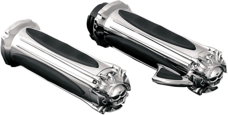 Kuryakyn Zombie Grips With Throttle Boss In Chrome For 1974-2023 Harley-Davidson Single And Dual Throttle Cable Models