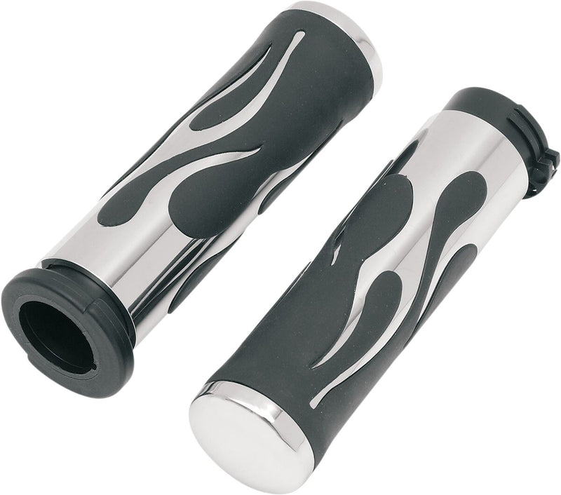 Drag Specialties Flamed Grips Fits Harley-Davidson Dyna, Softail, Touring, Trike Models 2003-2024