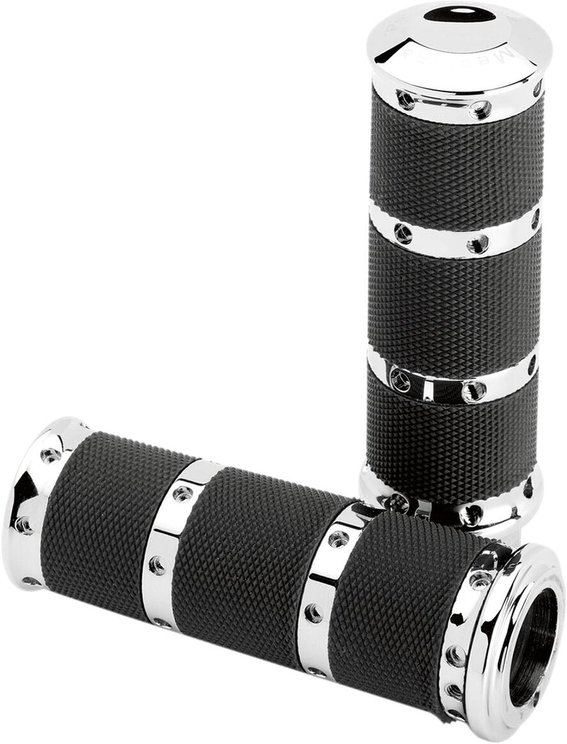 Performance Machine Contour XL Renthal Wrapped Grips - Pair, Aluminum /  Rubber, 3-Ring /  Closed End /  Diamond Knurled /  No for Harley-Davidson Touring, Softail, Dyna & Trike 20