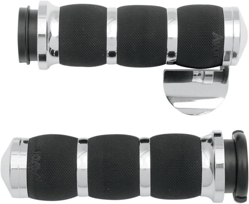 Avon Performance Air Cushioned Grips In Chrome With Throttle Boss For 2008-2024 Harley-Davidson E-Throttle Models & Road King Special/Trike Black| Chrome