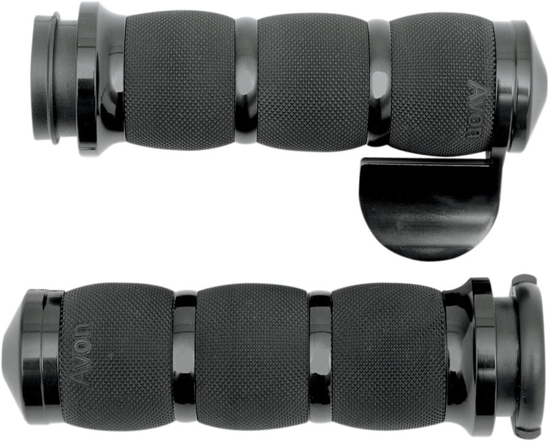 Avon Performance Air Cushioned Grips In Black With Throttle Boss For 2008-2024 Harley-Davidson E-Throttle Models & Road King Special/Trike