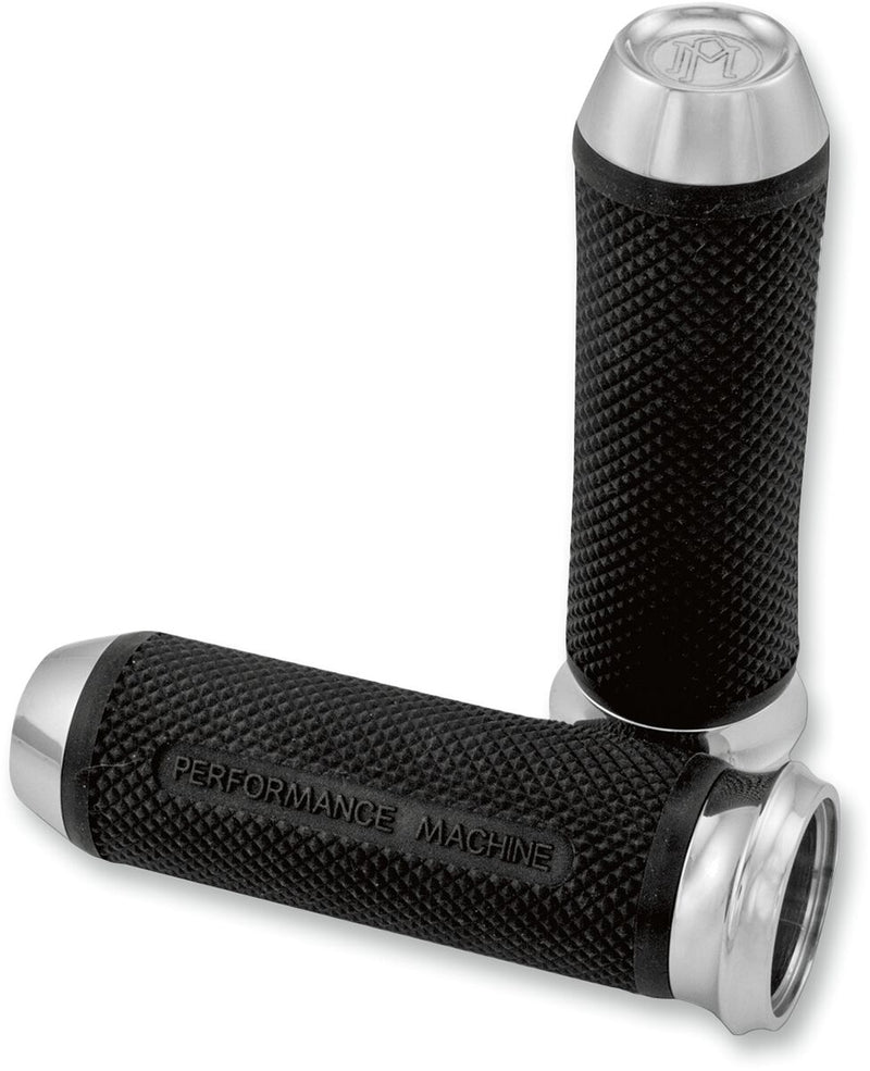 Performance Machine Elite Custom Grips - Cable /  Closed End /  No Flange /  No Waffle, Aluminum /  Rubber, Pair - Black for Harley-Davidson Touring, Softail, Sportster & Dyna 1982