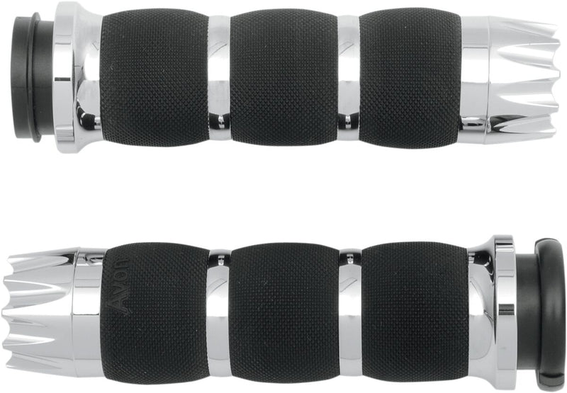 Avon Performance Air Cushioned Excalibur Grips in Chrome For 2008-2024 Harley-Davidson E-Throttle Models & Road King Special/Trike Black| Chrome