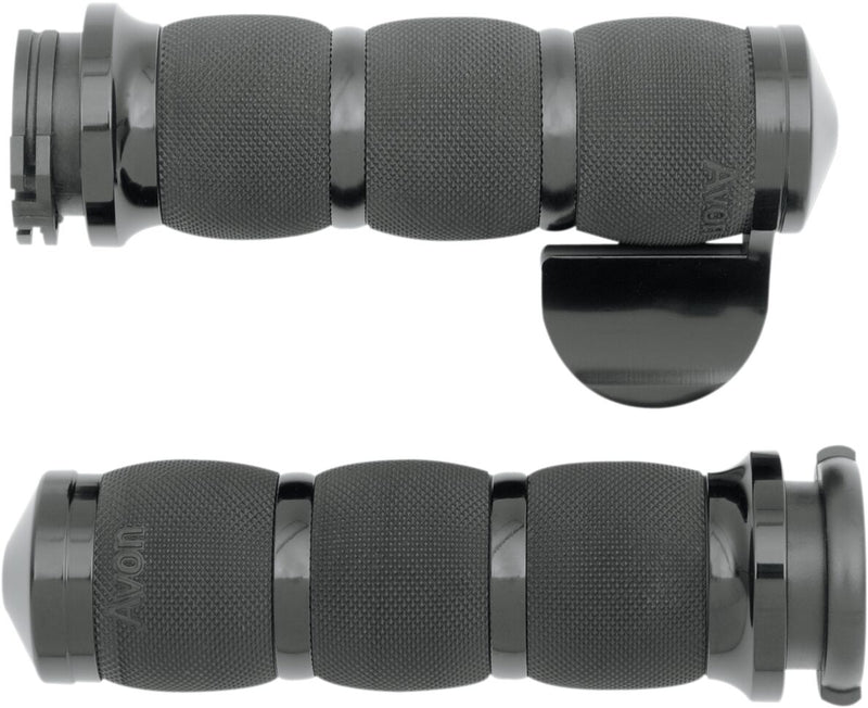 Avon Performance Air Cushioned Grips In Black With Throttle Boss For 1974-2023 Harley-Davidson Single And Dual Throttle Cable Models