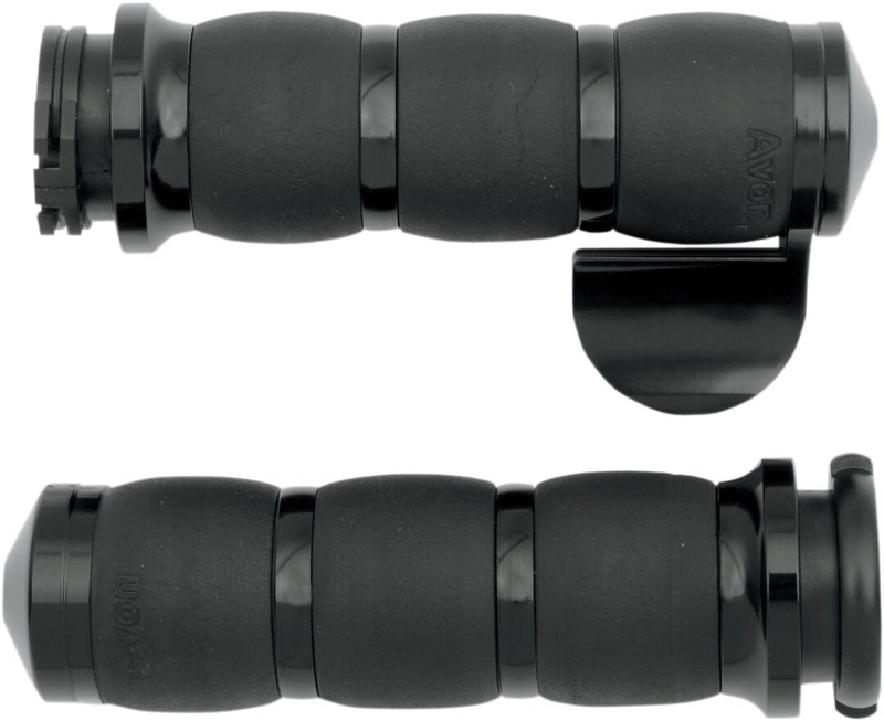 Avon Performance Velvet Air Cushioned Grips In Black With Throttle Boss For 1974-2023 Harley-Davidson Single And Dual Throttle Cable Models