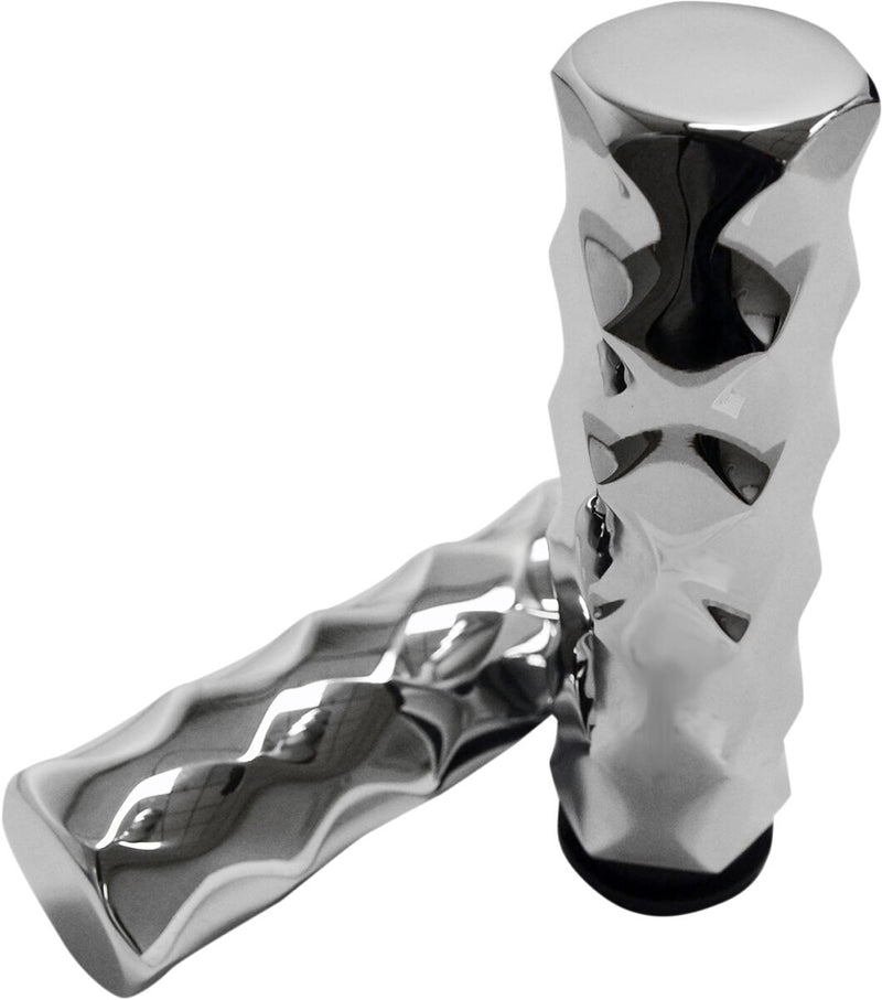 LA Choppers Billet Hex Grips Chrome Silver Closed End No Flange Aluminium Pair #LA-7491-00