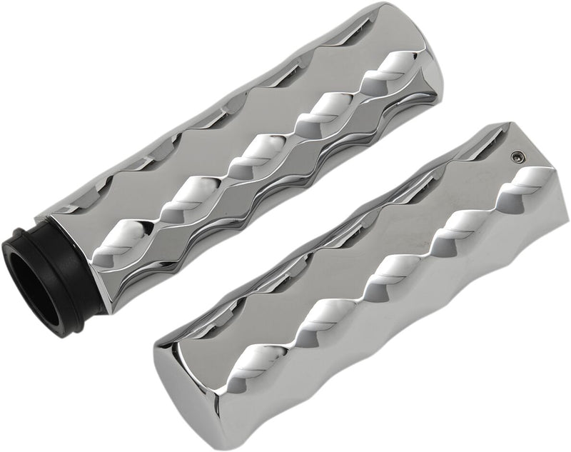 LA Choppers Billet Hex Grips Chrome Silver Closed End No Flange Aluminium Pair #LA-7491-00