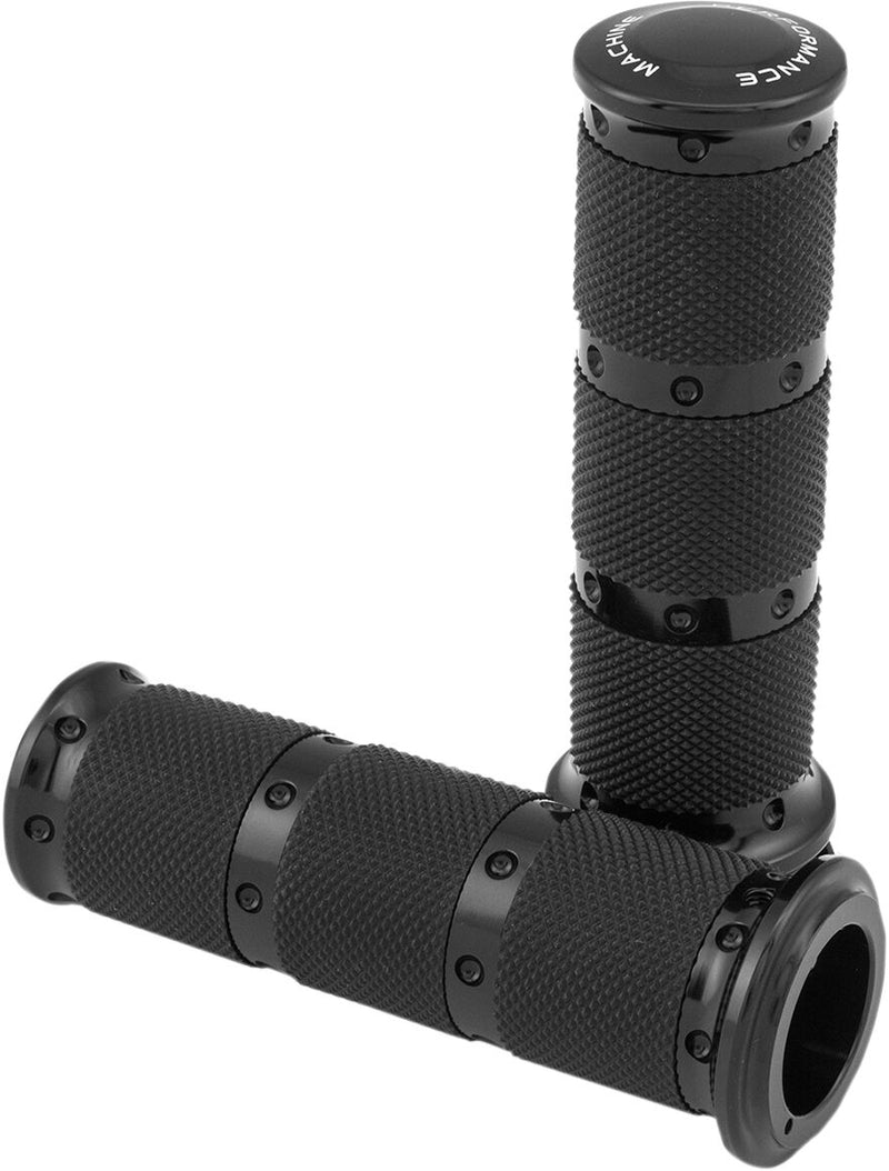 Performance Machine Contour XLS Renthal Wrapped Grips - Aluminum /  Rubber, 3-Ring /  Cable /  Closed End /  No Flange /  No for Harley-Davidson Touring, Softail, Sportster & Dyna