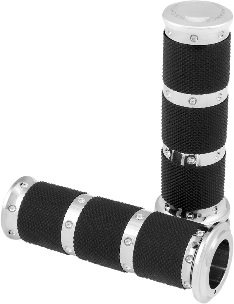 Performance Machine Contour XLS Renthal Wrapped Grips - Aluminum /  Rubber, Pair, 3-Ring /  Cable /  Closed End /  No Flang for Harley-Davidson Touring, Softail, Sportster & Dyna 1