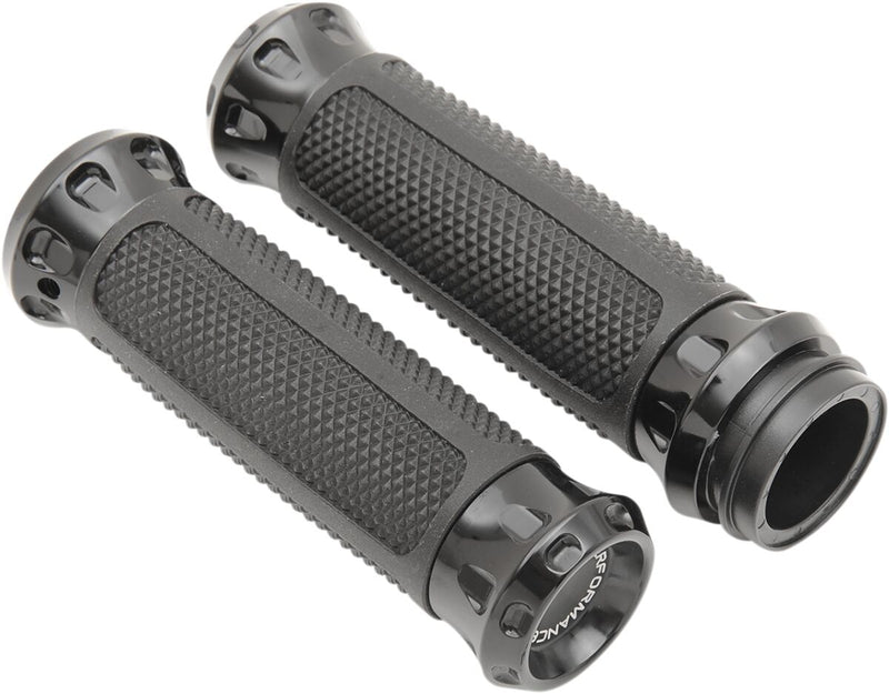 Performance Machine Overdrive Custom Grips - Aluminum /  Rubber, Pair, Closed End /  Diamond Knurled /  Flange /  No Waffle /  Th for Harley-Davidson Touring, Softail, Dyna & Trike