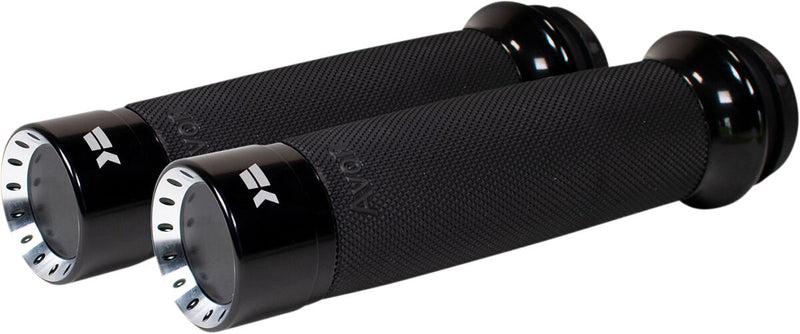 Khrome Werks Turbine Grips - Aluminum /  Rubber, Custom Contour /  Turbine, Pair - Black for Harley-Davidson Touring, Softail, Dyna & Trike 2007-2024