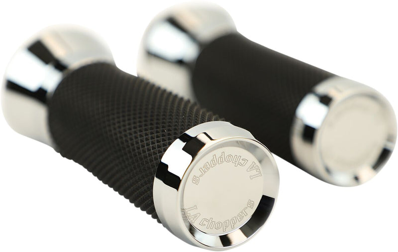 LA Choppers Grips - Closed End /  Flange /  Full Waffle /  Throttle-By-Wire, Aluminum /  Rubber, Pair - Chrome for Harley-Davidson Touring, Softail, Dyna & Trike 2008-2022