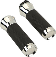 LA Choppers Grips Chrome Silver Cable Closed End Aluminium Rubber Pair